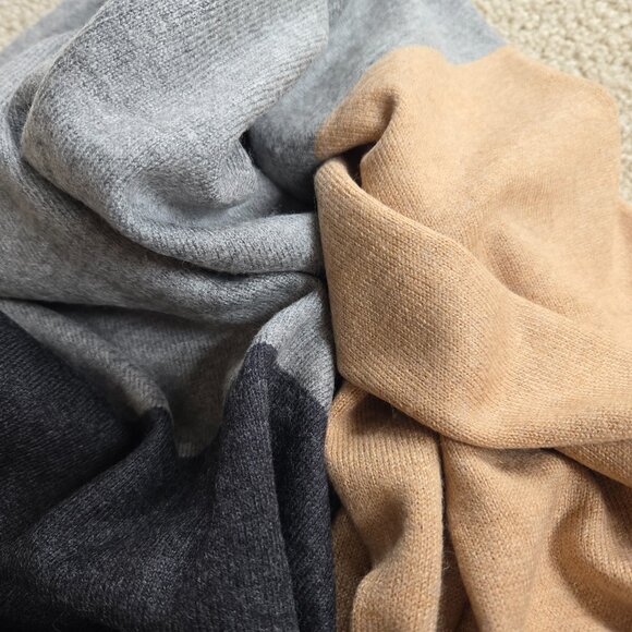 Cashmere Cotton Colorblock Scarf Neutral Colors - Picture 2 of 11